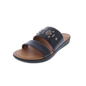 Fit Flop Women's Size 7 Delta Leather Slides Sandals Crystal Black Slide On Shoe